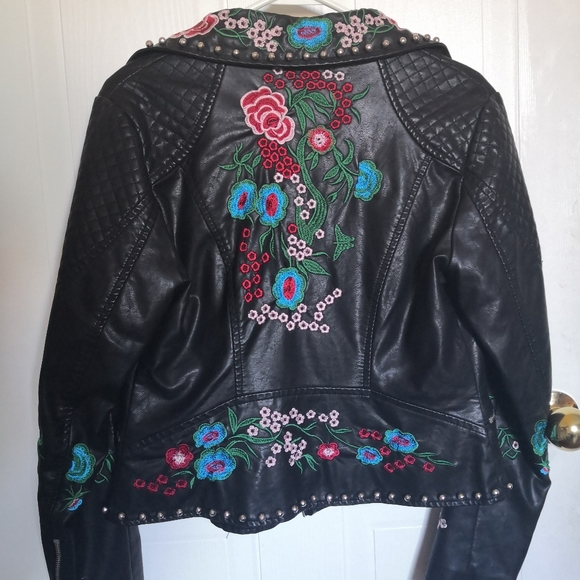 Embroidered Leather Jacket - Picture 3 of 6